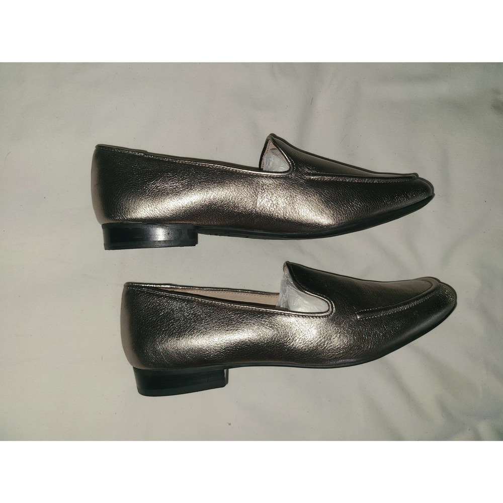 Karl Lagerfeld Paris Brynn Gunmetal Metallic Leather Loafers Womens 8 M NEW
